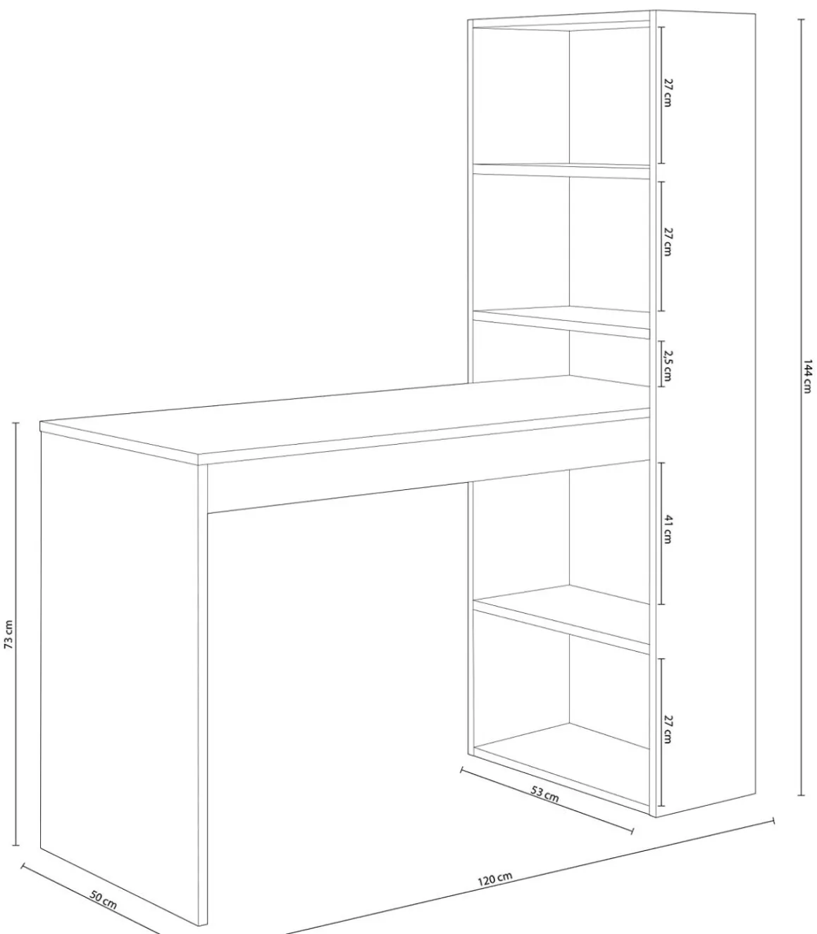 Escritorio con estanteria Boston en blanco artik 144 cm(alto)120 cm(ancho)53 cm(largo)
