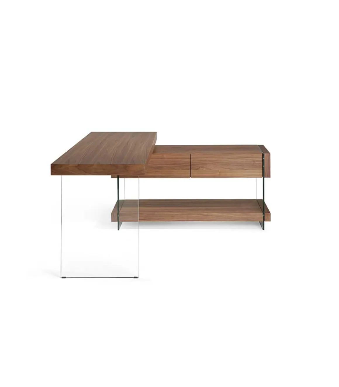 Escritorio de dos piezas chapado en nogal Gabriela, 140 x 130 x 63/65 cm (largo x ancho x alto)