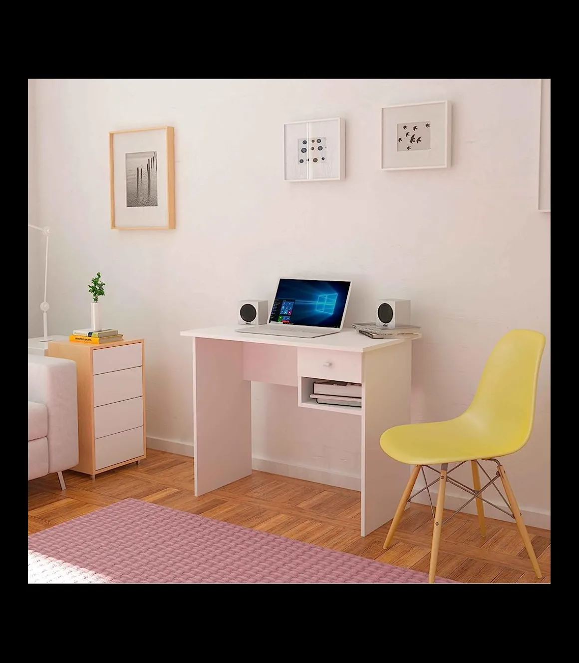 Escritorio Mate en acabado blanco con un cajón. 74 cm(alto)90 cm(ancho)50 cm(fondo)