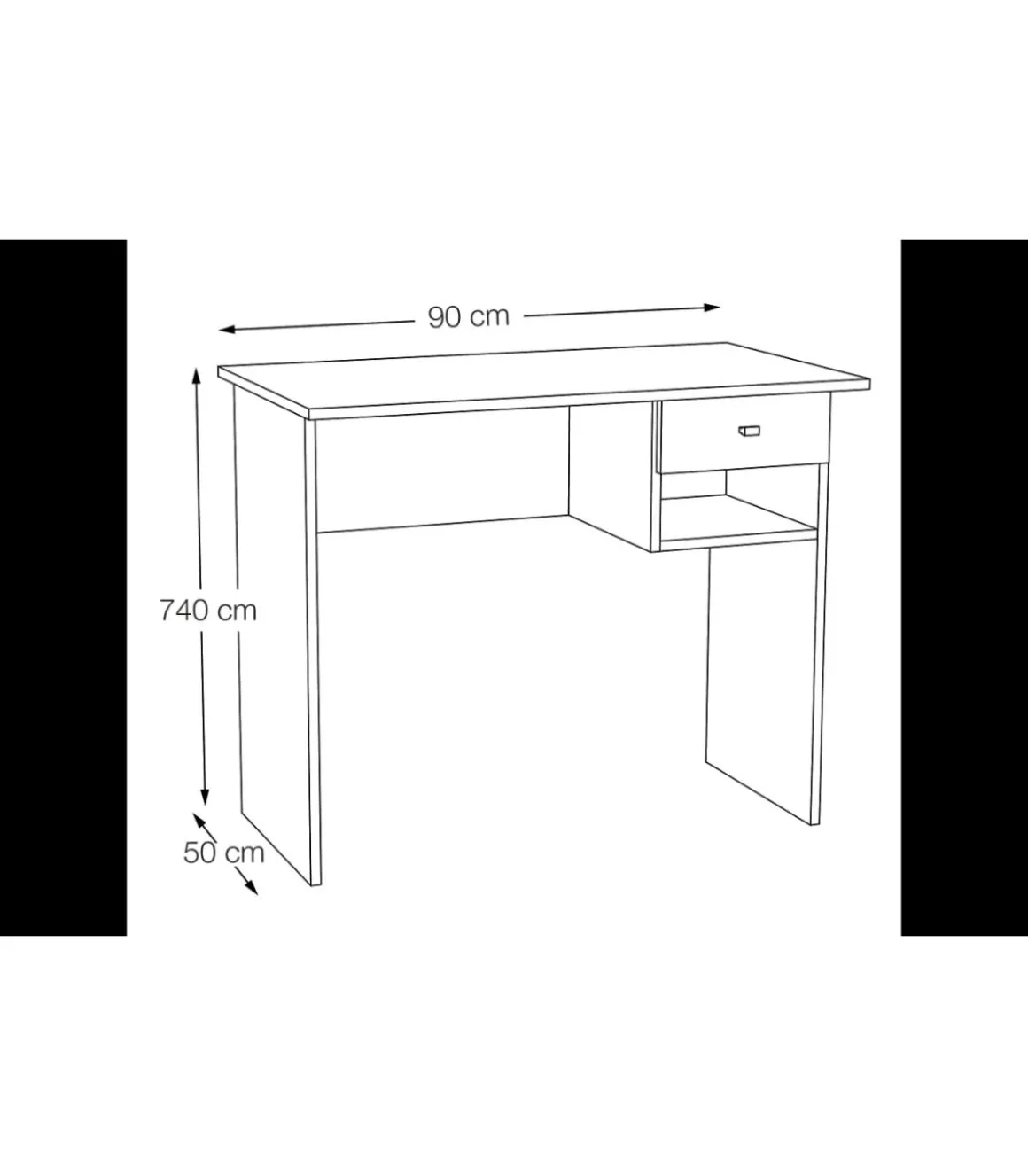 Escritorio Mate en acabado blanco con un cajón. 74 cm(alto)90 cm(ancho)50 cm(fondo)