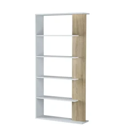 Estantería Alida alta de 5 estantes acabado blanco artic/roble, 180 cm(alto)90 cm(ancho)25 cm(fondo).