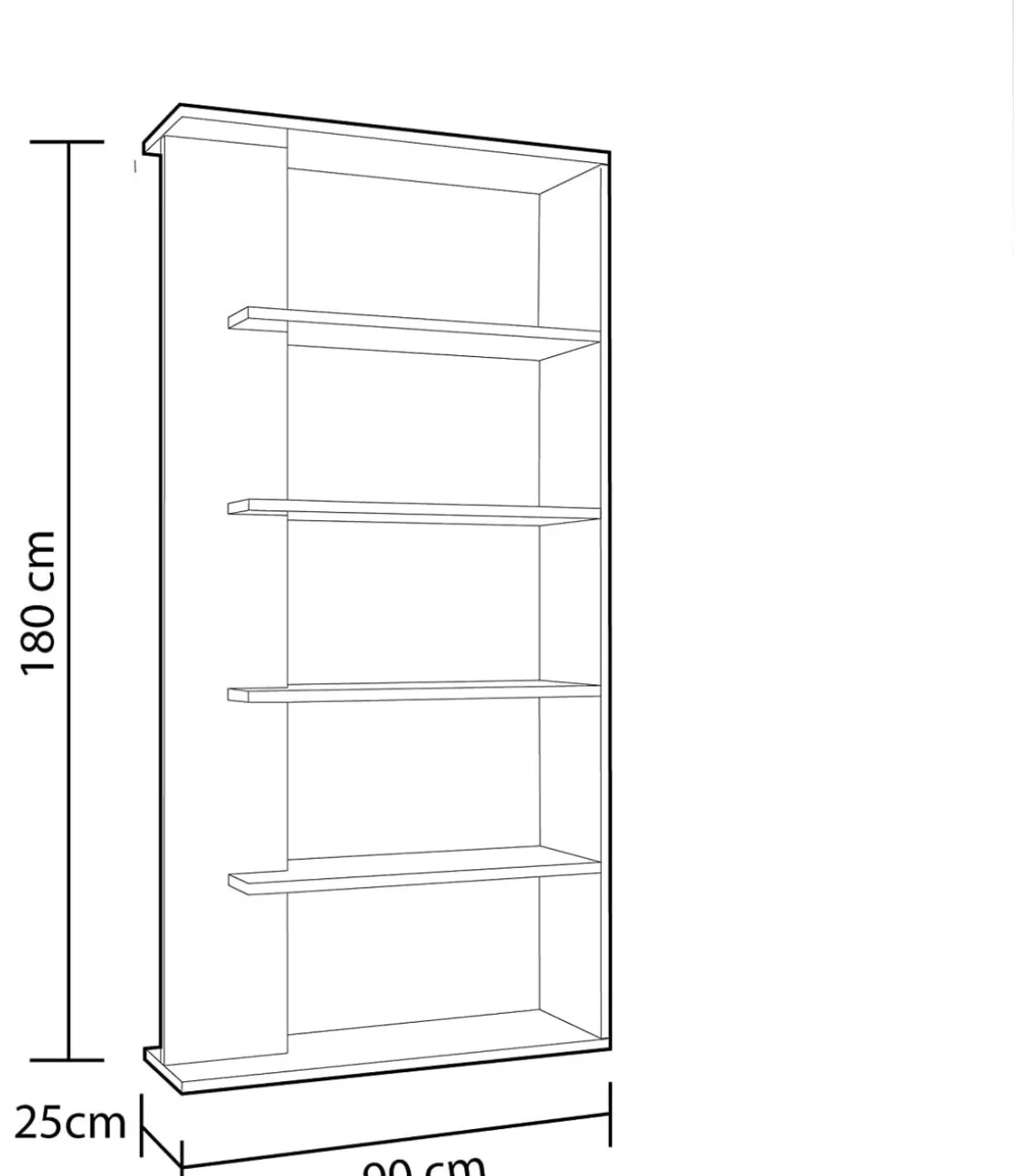 Estantería Alida alta de 5 estantes acabado blanco artic/roble, 180 cm(alto)90 cm(ancho)25 cm(fondo).