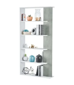 Estantería alta Cairo en blanco artik y cemento, 180cm(alto) 90cm(ancho) 25cm(fondo) .