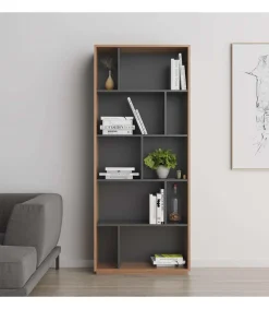 Estantería 5 alturas modelo 545 acabado nogal claro/grafito. 191 cm(alto), 80 cm(ancho), 32 cm(fondo).