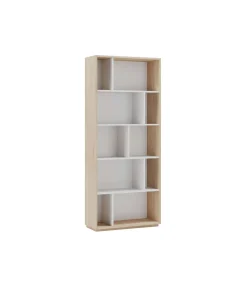 Estantería 5 alturas modelo 545 acabado roble claro/blanco. 191 cm(alto), 80 cm(ancho), 32 cm(fondo).