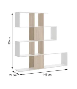 Estantería Andujar acabado blanco brillo/ natural, 145 cm(alto)145 cm(ancho)29 cm(fondo) .