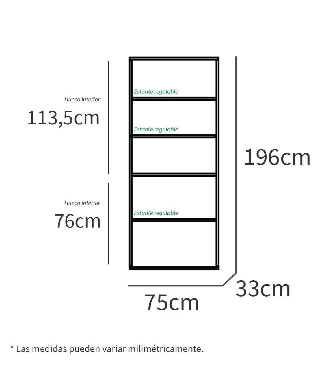 Estantería-2 cuatro estantes acabado blanco, 196.5 cm(alto)75.5 cm(ancho)33 cm(fondo)..