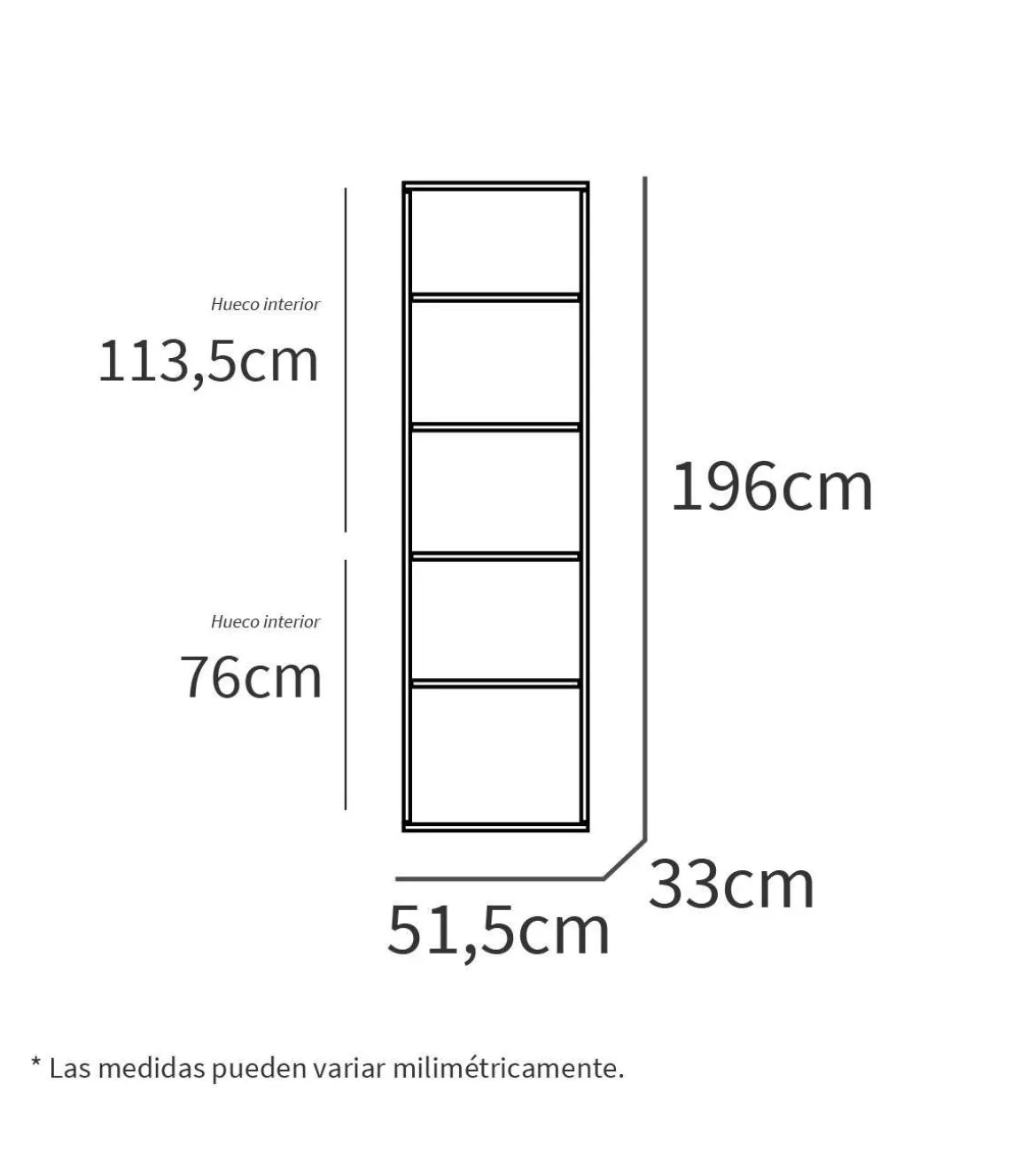 Estantería-3 cuatro estantes acabado blanco, 196.5 cm(alto)51.5 cm(ancho)33 cm(fondo)..