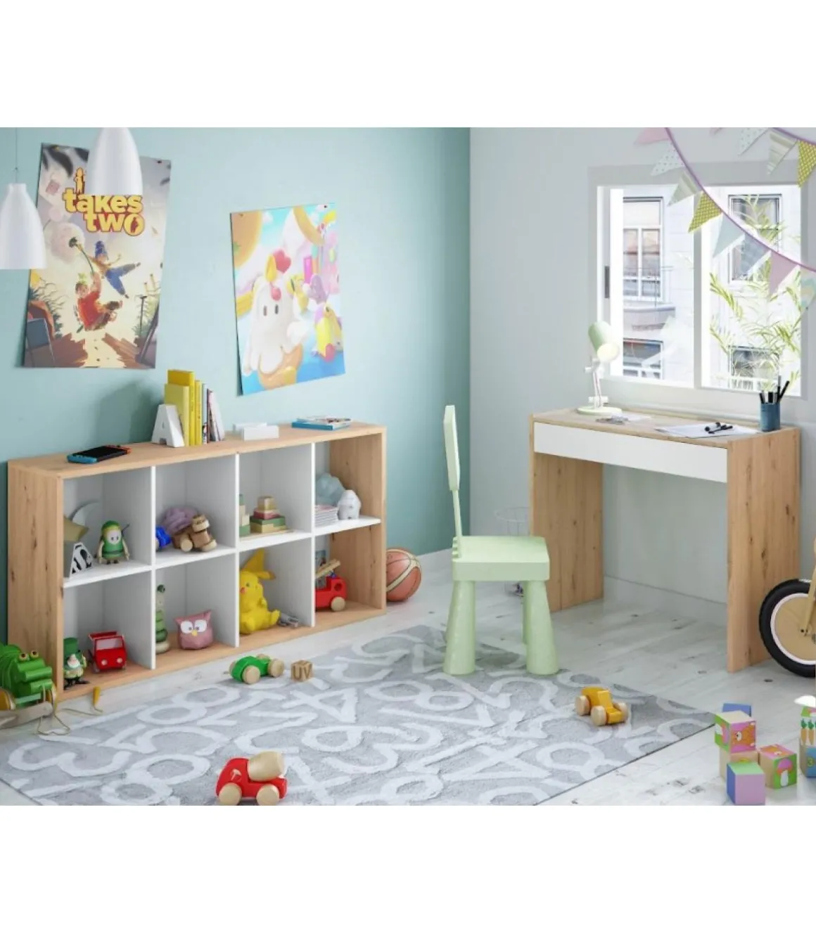 Estantería cubos acabado blanco artik/roble 137cm(alto) 71,5cm(ancho) 33cm(fondo).