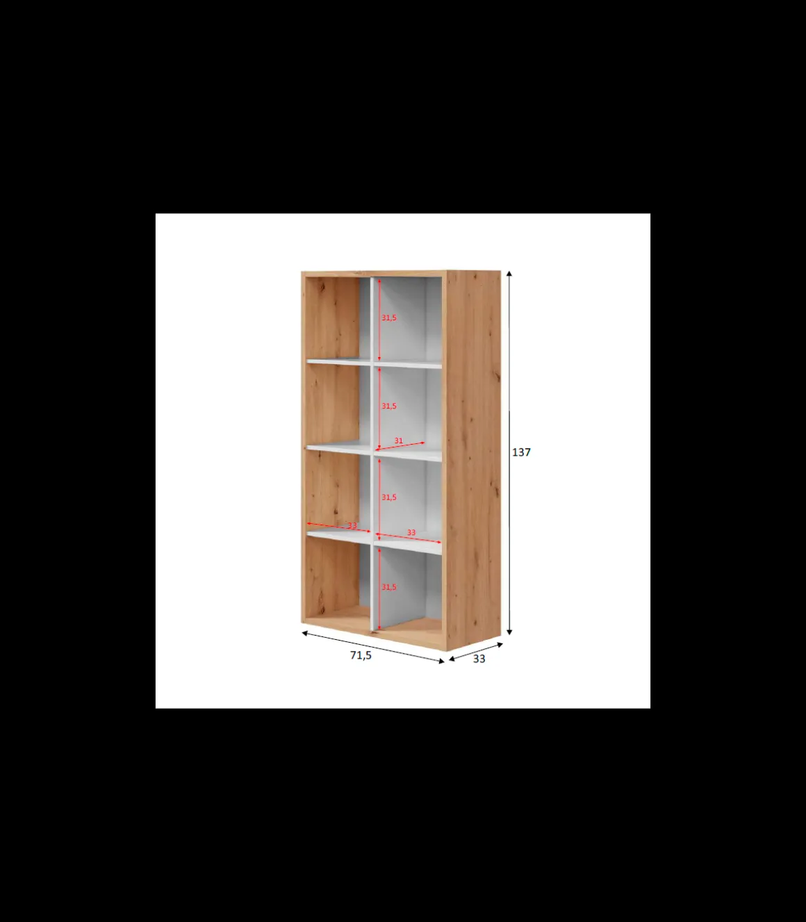 Estantería cubos acabado blanco artik/roble 137cm(alto) 71,5cm(ancho) 33cm(fondo).
