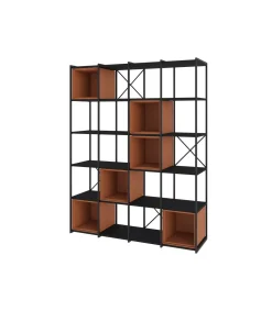 Estantería 5 cubos y estantes modelo Berta-140 acabado negro/terracota, 179cm(alto) 139.5cm(ancho) 39cm(largo).