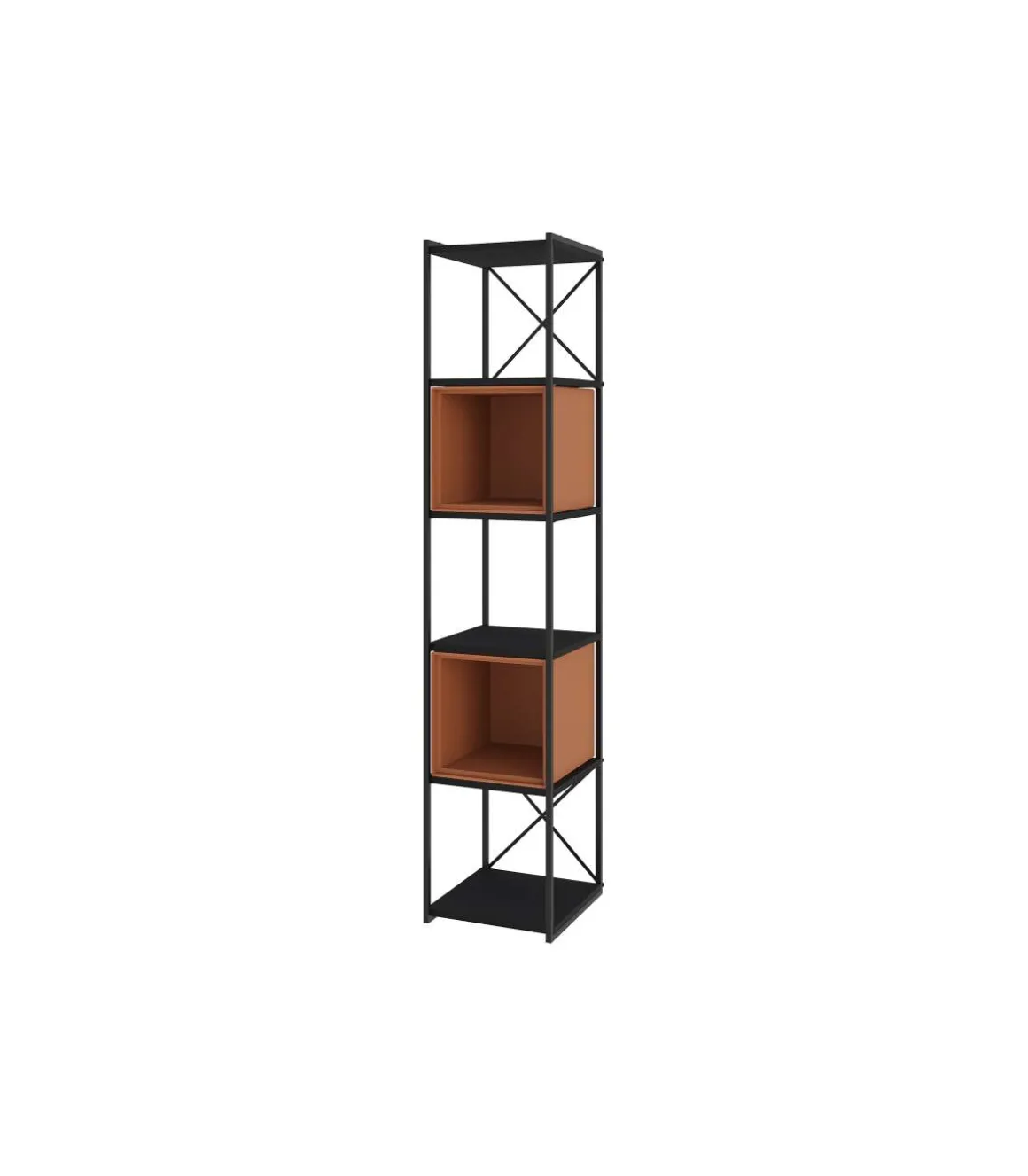 Estantería 2 cubos y estantes modelo Berta-36 acabado negro/terracota, 179cm(alto) 36cm(ancho) 39cm(largo).