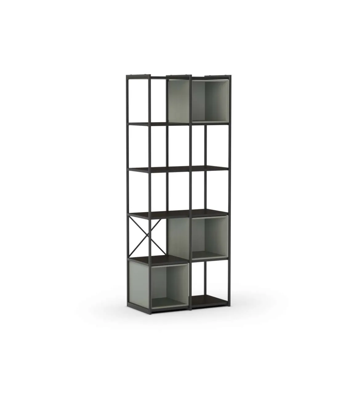 Estantería 3 cubos y estantes modelo Berta-70 acabado negro/verde, 179cm(alto) 70cm(ancho) 39cm(largo).