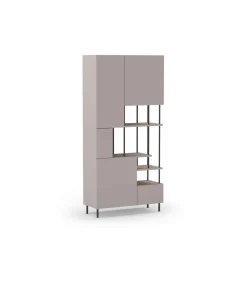 Estantería 5 puertas y estantes modelo Mallorca acabado crema/negro, 175cm(alto) 84cm(ancho) 34cm(largo).