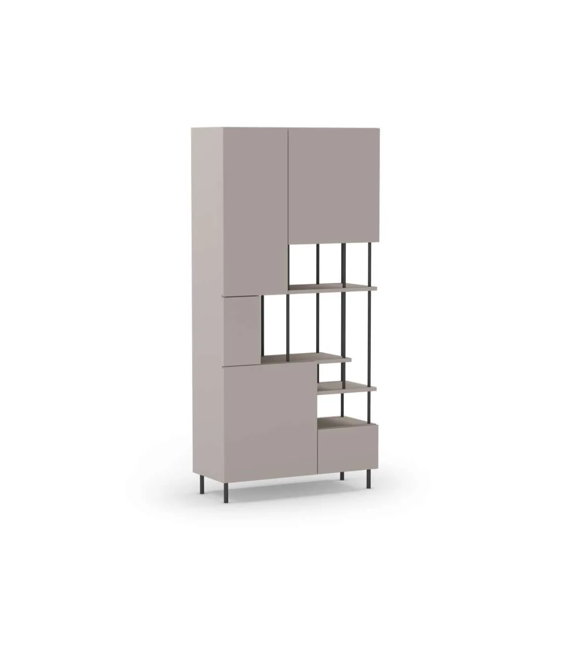 Estantería 5 puertas y estantes modelo Mallorca acabado crema/negro, 175cm(alto) 84cm(ancho) 34cm(largo).