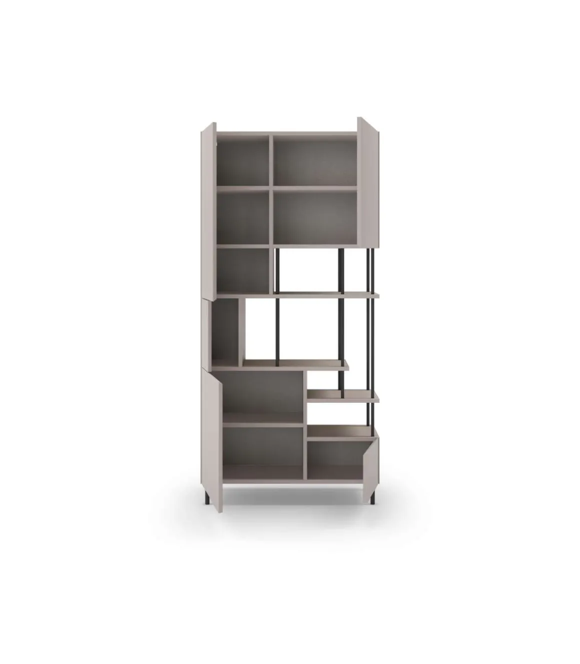 Estantería 5 puertas y estantes modelo Mallorca acabado crema/negro, 175cm(alto) 84cm(ancho) 34cm(largo).
