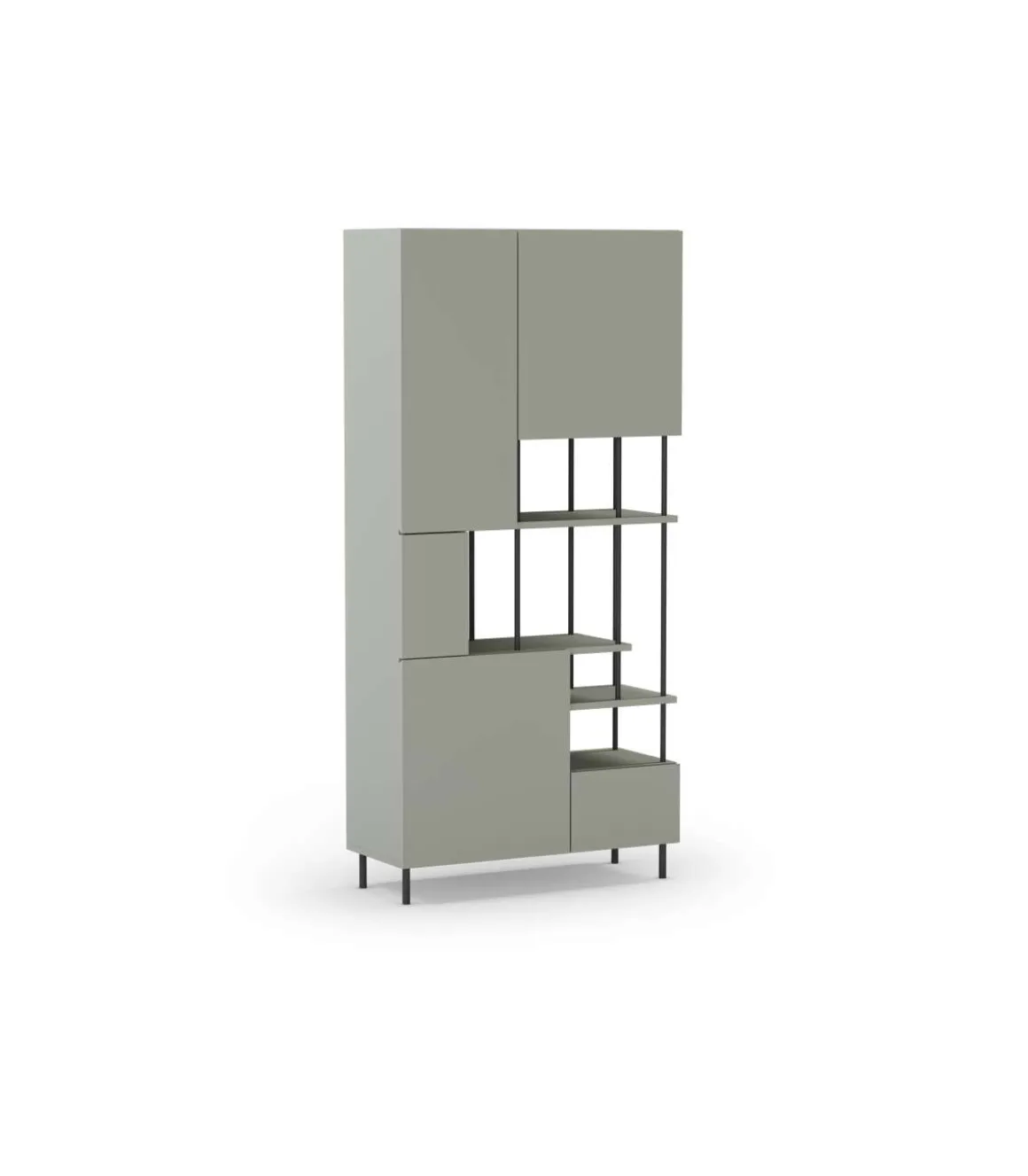 Estantería 5 puertas y estantes modelo Mallorca acabado verde/negro, 175cm(alto) 84cm(ancho) 34cm(largo).