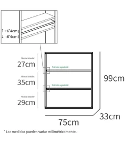 Estantería-4 tres estantes acabado blanco, 99.5 cm(alto) 75.5 cm(ancho) 33 cm(fondo)..