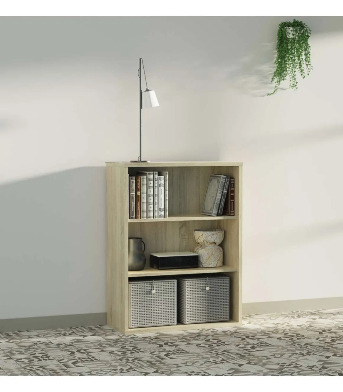 Estantería-4 tres estantes acabado roble cambrian, 99.5 cm(alto) 75.5 cm(ancho) 33 cm(fondo)..