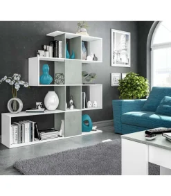 Estanteria Zig Zag en blanco artik y cemento 145 cm(alto)145 cm(ancho)28 cm(fondo) .