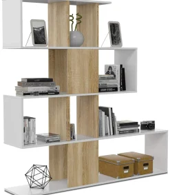Estanteria Zig Zag en blanco artik y roble canadian 145 cm(alto)145 cm(ancho)29 cm(fondo) .