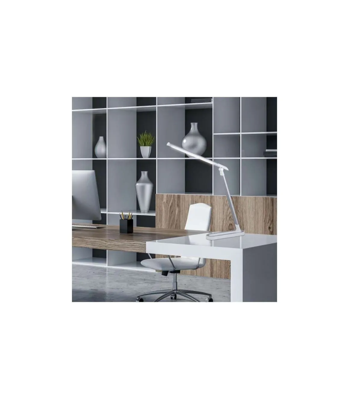 Flexo led modelo Karim acabado plata, 42cm(alto) 6cm(ancho) 24cm(largo).