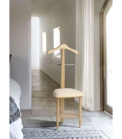 Galán 361 con asiento en beige herrajes cromado satinado lacado natural, 105 cm(alto)45 cm(ancho)41 cm(largo)