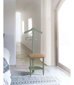 Galán 361 con asiento en beige herrajes cromado satinado lacado verde, 105 cm(alto)45 cm(ancho)41 cm(largo)