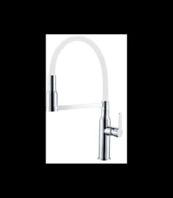Grifo Monomando Fregadero Extraible Curvo Luna cromo/blanco. 49cm(alto) 21.5cm(largo).