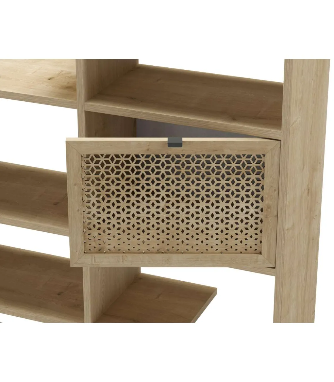 Librería 3 puertas y estantes India acabado roble/negro, 160cm(alto) 99.4cm(ancho) 29.5cm(largo).