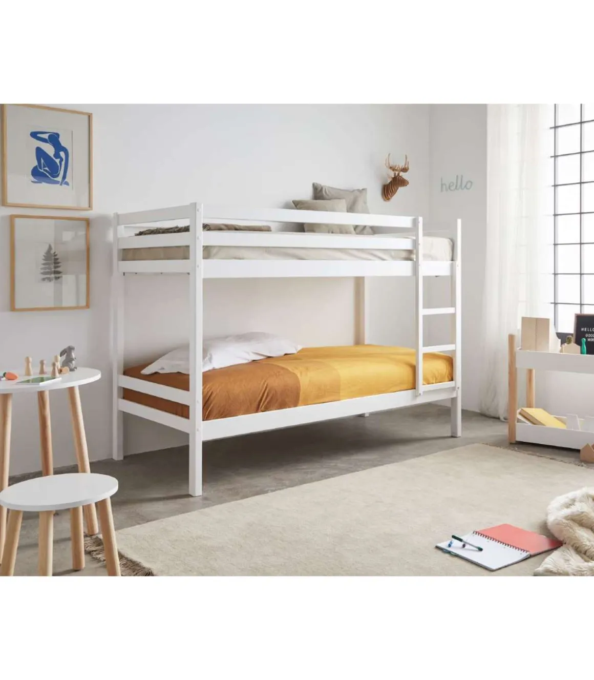 Litera de melamina para dormitorio juvenil Aguilar. 201 cm (largo) x 100 cm (ancho) x 146 cm (alto).