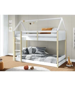 Litera juvenil Moira-Casita acabado blanco/natural, (Largo 197.4 x ancho 103.4 x alto 174.9 cm)