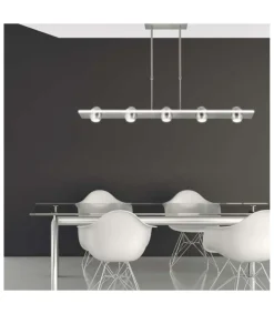 Lámpara lineal 5 luces modelo Fanton acabado niquel satinado 64 cm(alto) 90 cm(ancho) 12 cm (fondo).