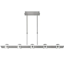 Lámpara lineal 5 luces modelo Fanton acabado niquel satinado 64 cm(alto) 90 cm(ancho) 12 cm (fondo).