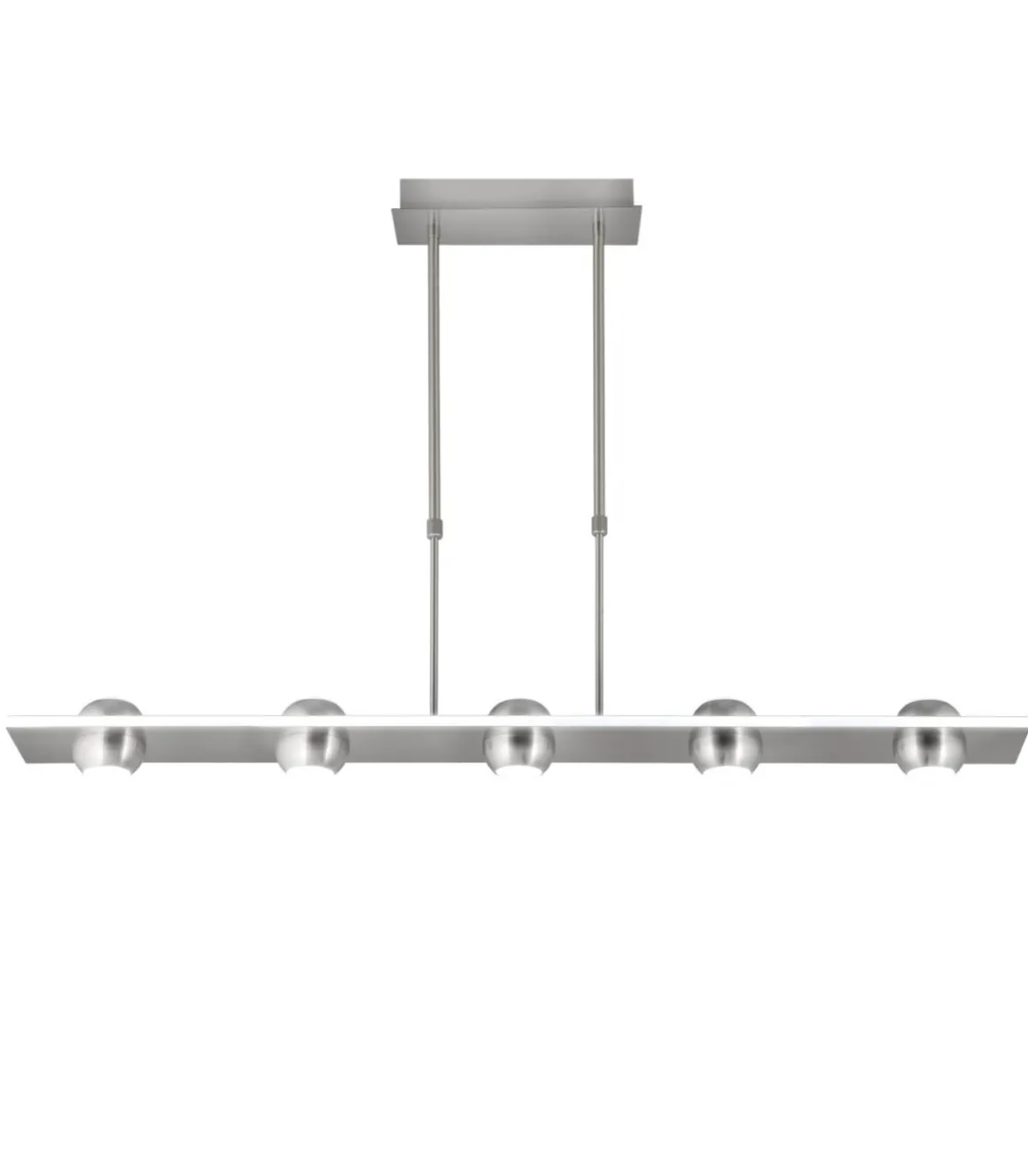 Lámpara lineal 5 luces modelo Fanton acabado niquel satinado 64 cm(alto) 90 cm(ancho) 12 cm (fondo).
