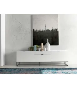 Módulo TV lacado en blanco Amaia, 180 x 45 x 53 cm (largo x ancho x alto)