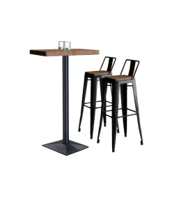 Mesa Alta Bar Moss acabado roble oscuro/negro, 110cm(alto) 60cm(ancho) 60cm(largo)