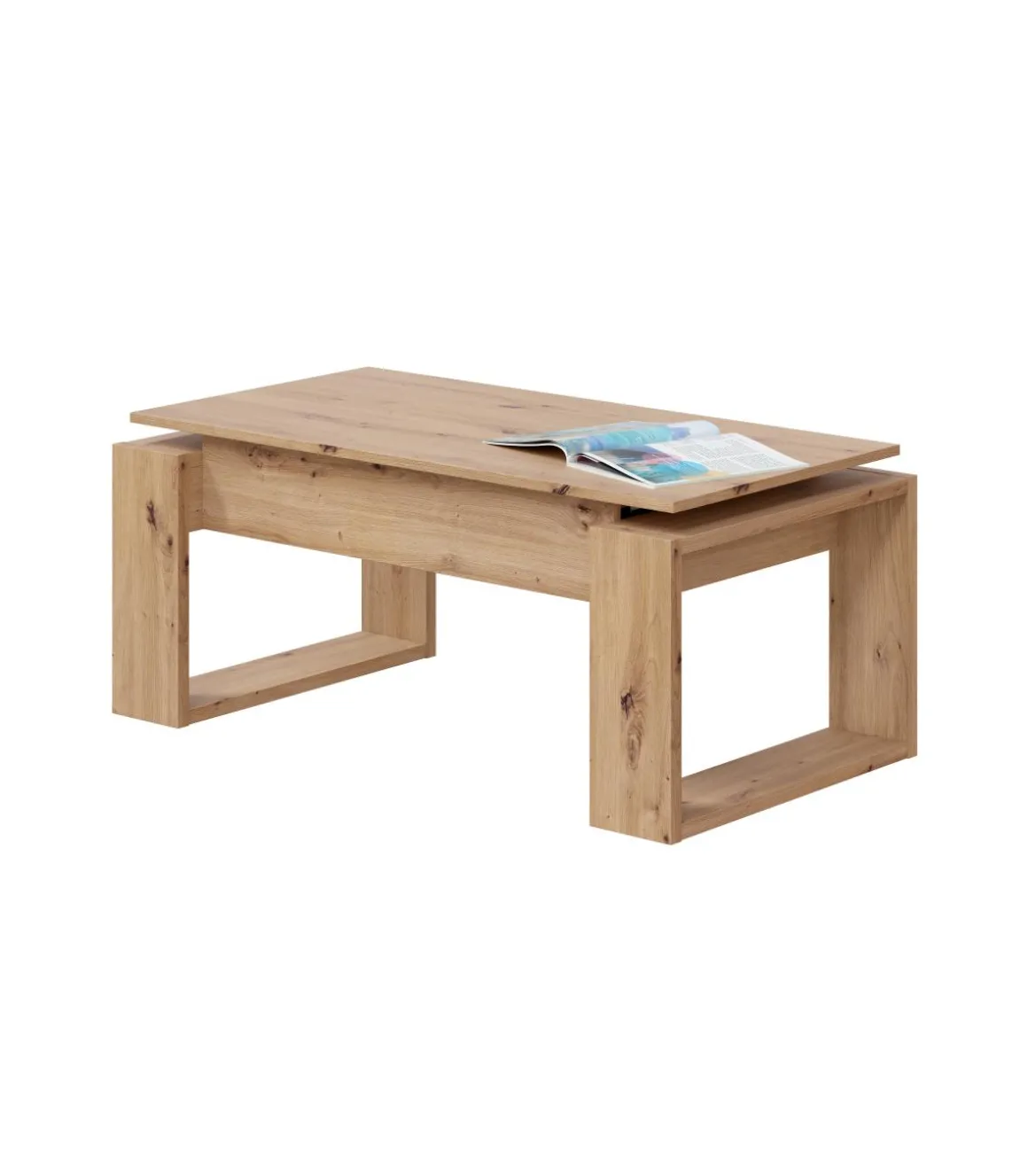 Mesa centro Caspe elevable acabado roble nordish. Medidas: 105 cm (Ancho) x 55 cm (Fondo) x 45 cm (Alto)