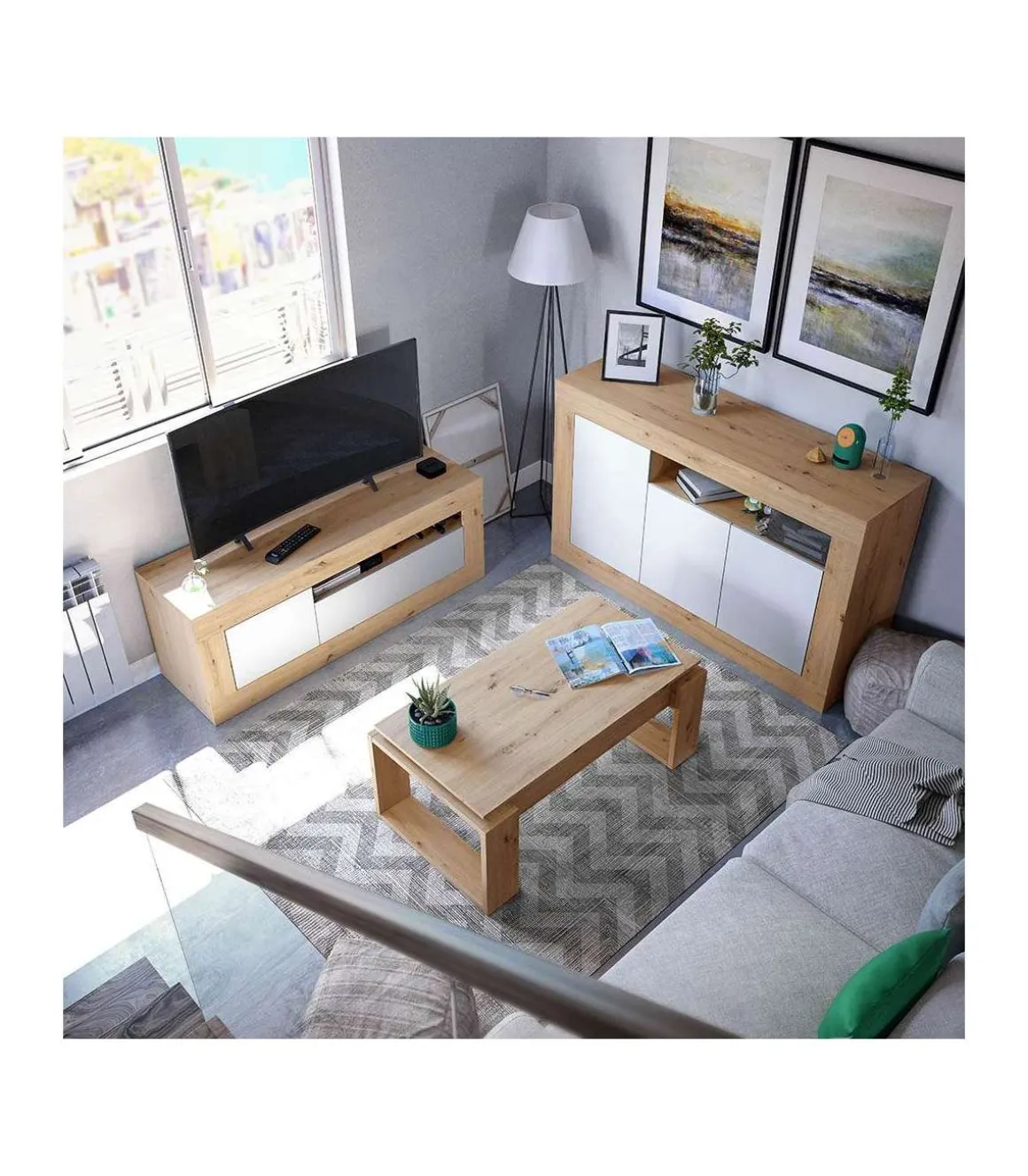Mesa centro Caspe elevable acabado roble nordish. Medidas: 105 cm (Ancho) x 55 cm (Fondo) x 45 cm (Alto)