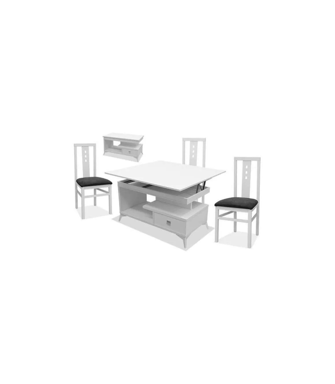 Mesa centro convertible en mesa de comedor acabado blanco, 64cm(alto) 113cm(ancho) 58/116cm(largo)