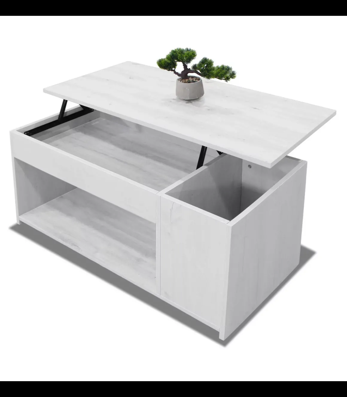 Mesa centro elevable acabado blanco polar, 46cm(alto) 102cm(ancho) 55cm(largo)