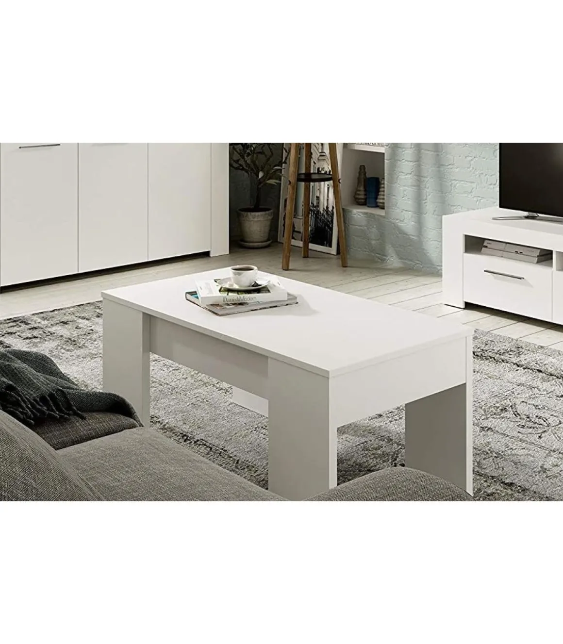 Mesa centro elevable Andujar Color Blanco Artik. 100 cm (Ancho) x 50 cm (Fondo) x 45-56 cm (Alto)