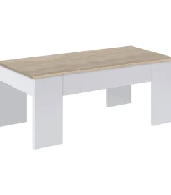 Mesa centro elevable Andujar en blanco artik y roble canadian 45 cm(alto)100 cm(ancho)50 cm(largo)