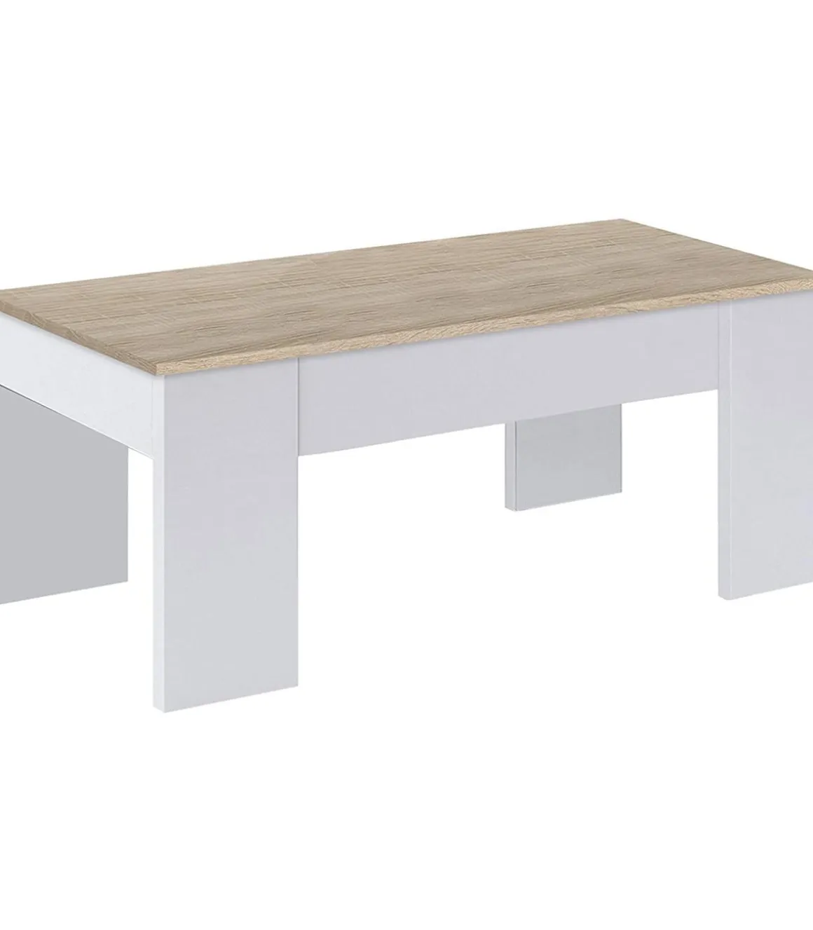 Mesa centro elevable Andujar en blanco artik y roble canadian 45 cm(alto)100 cm(ancho)50 cm(largo)