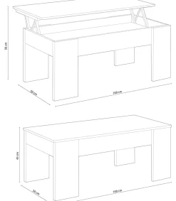 Mesa centro elevable Andujar en blanco artik y roble canadian 45 cm(alto)100 cm(ancho)50 cm(largo)