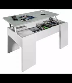 Mesa centro elevable Andujar en blanco artik y cemento 45-56cm(alto) 100cm(ancho) 50cm(largo)