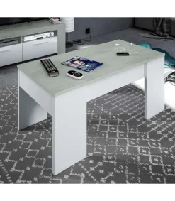 Mesa centro elevable Andujar en blanco artik y cemento 45-56cm(alto) 100cm(ancho) 50cm(largo)