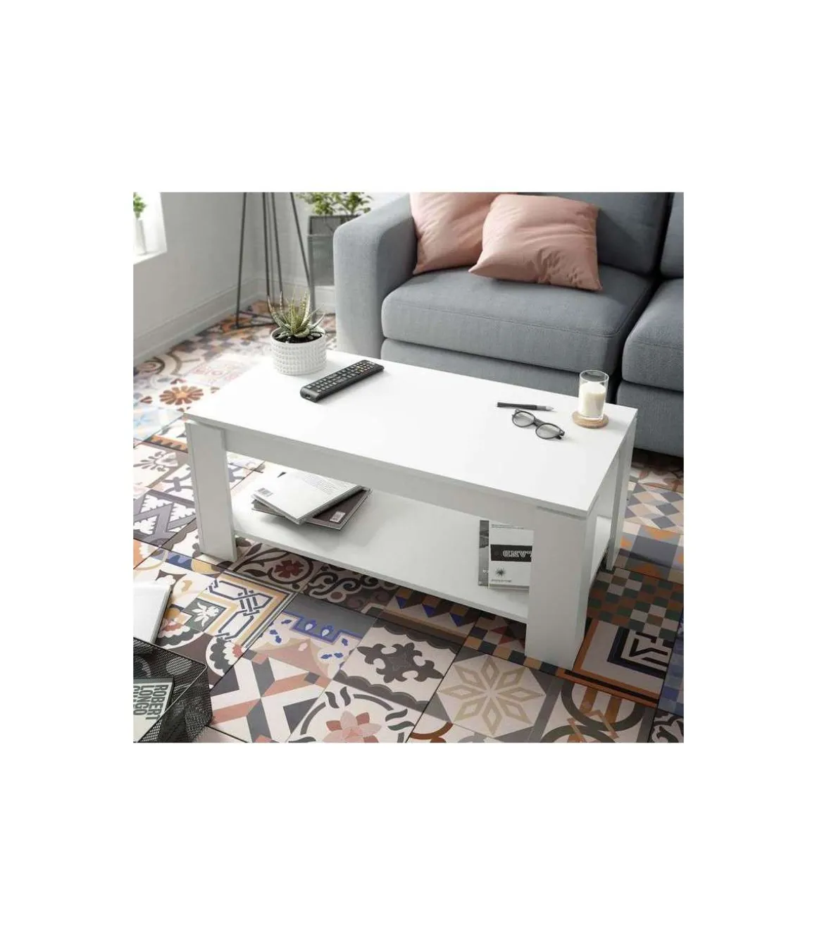 Mesa centro elevable Arboleas en acabado blanco artik 43/54 cm(alto)102 cm(ancho)50 cm(largo)