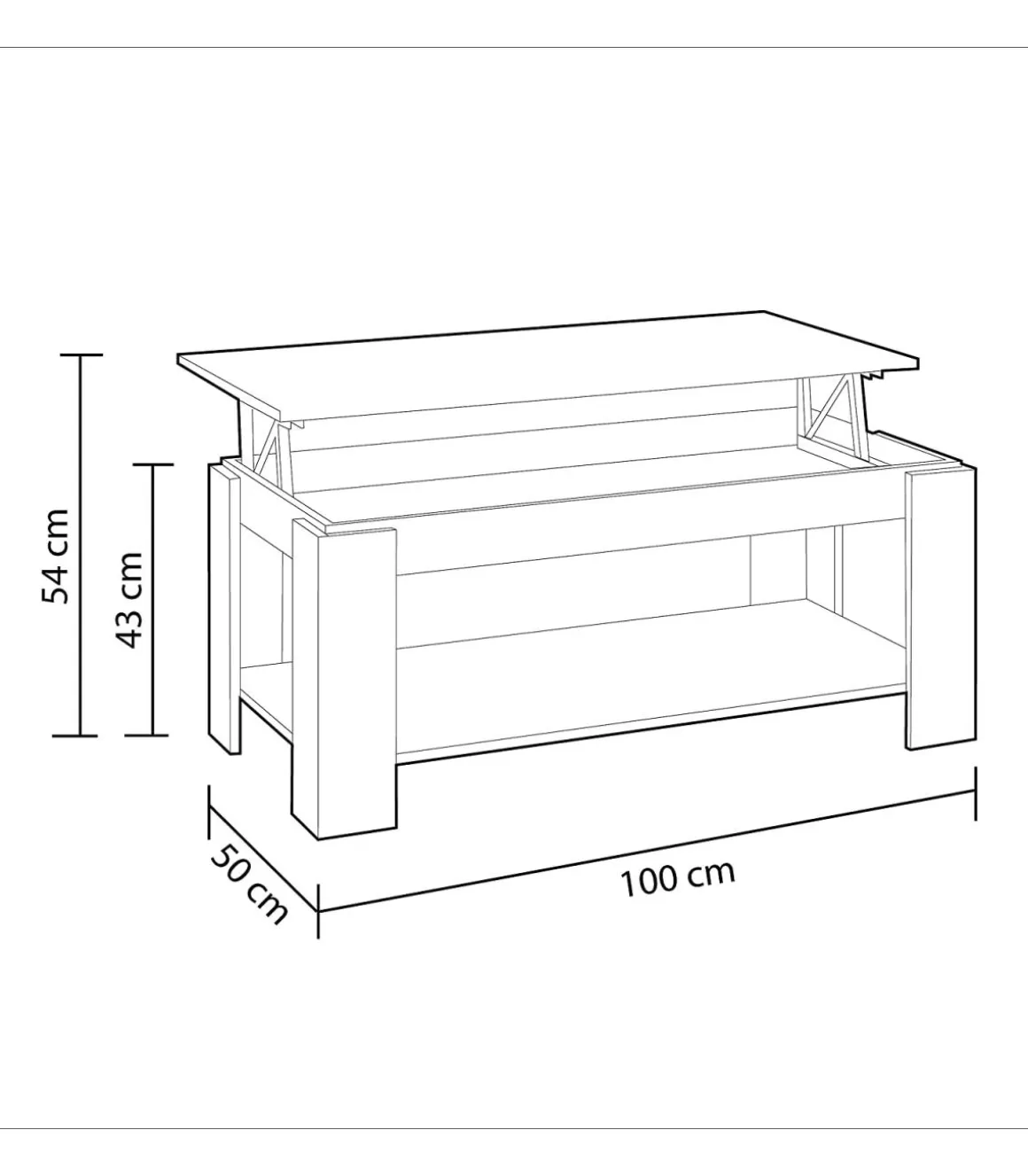 Mesa centro elevable Arboleas en acabado blanco artik 43/54 cm(alto)102 cm(ancho)50 cm(largo)