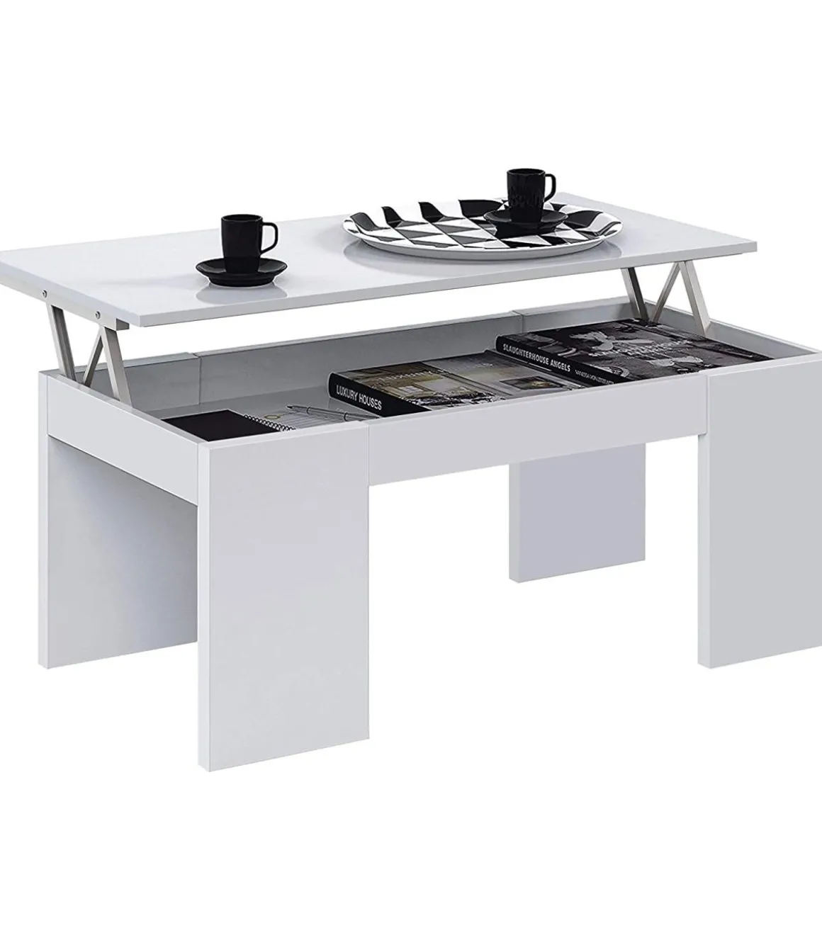 Mesa centro elevable Lijar en blanco brillo 43-55 cm(alto)100 cm(ancho)50 cm(largo)